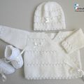 Tricot bébé, brassière, bonnet, chaussons, tricot bb fait main modèle layette tricoté main 