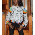 Originale Sweat Top !! WAXSTAR!! gris noir en coton imprime stars et tissu wax Taille. 40 belicious-delicious-creation