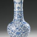 A penciled blue and white 'Lotus' small vase, Qing dynasty, Kangxi period (1662-1722)