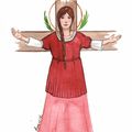 Aquarelle de sainte Julie de Corse, vierge martyre, patronne de la Corse avec sainte Dévote