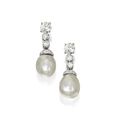 Pair of natural pearl and diamond pendent earrings