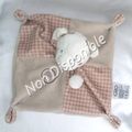 Doudou Peluche Plat Carré Vache Beige Marron Blanc Pois Oiseau Mots D'Enfants