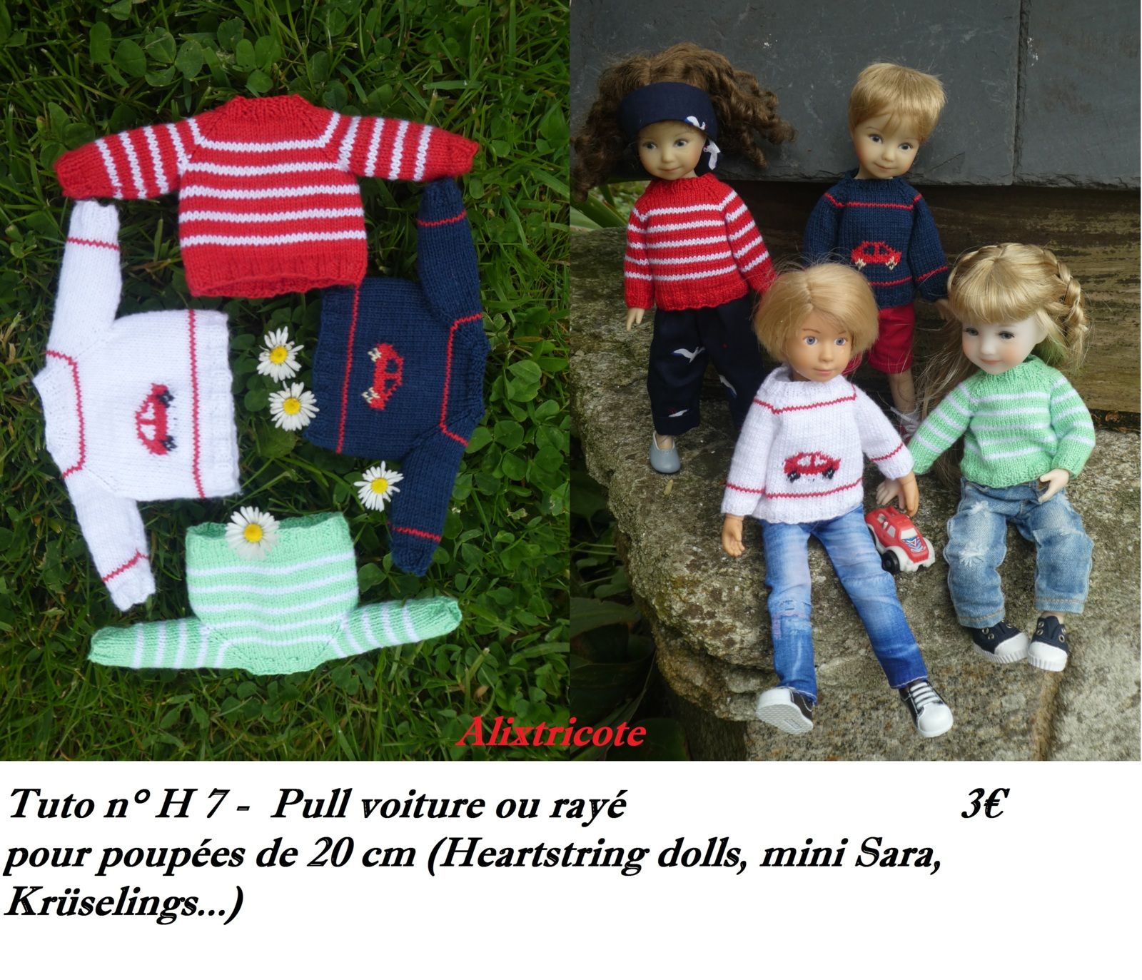 Tuto n° H 7- pull voiture ou rayé 