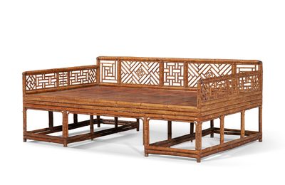 A very rare Chinese large spotted bamboo luohan bed, luohanchuang, 18th-19th century
