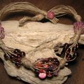 Collier Payse ficelle de lin et perles irisées brun rosé