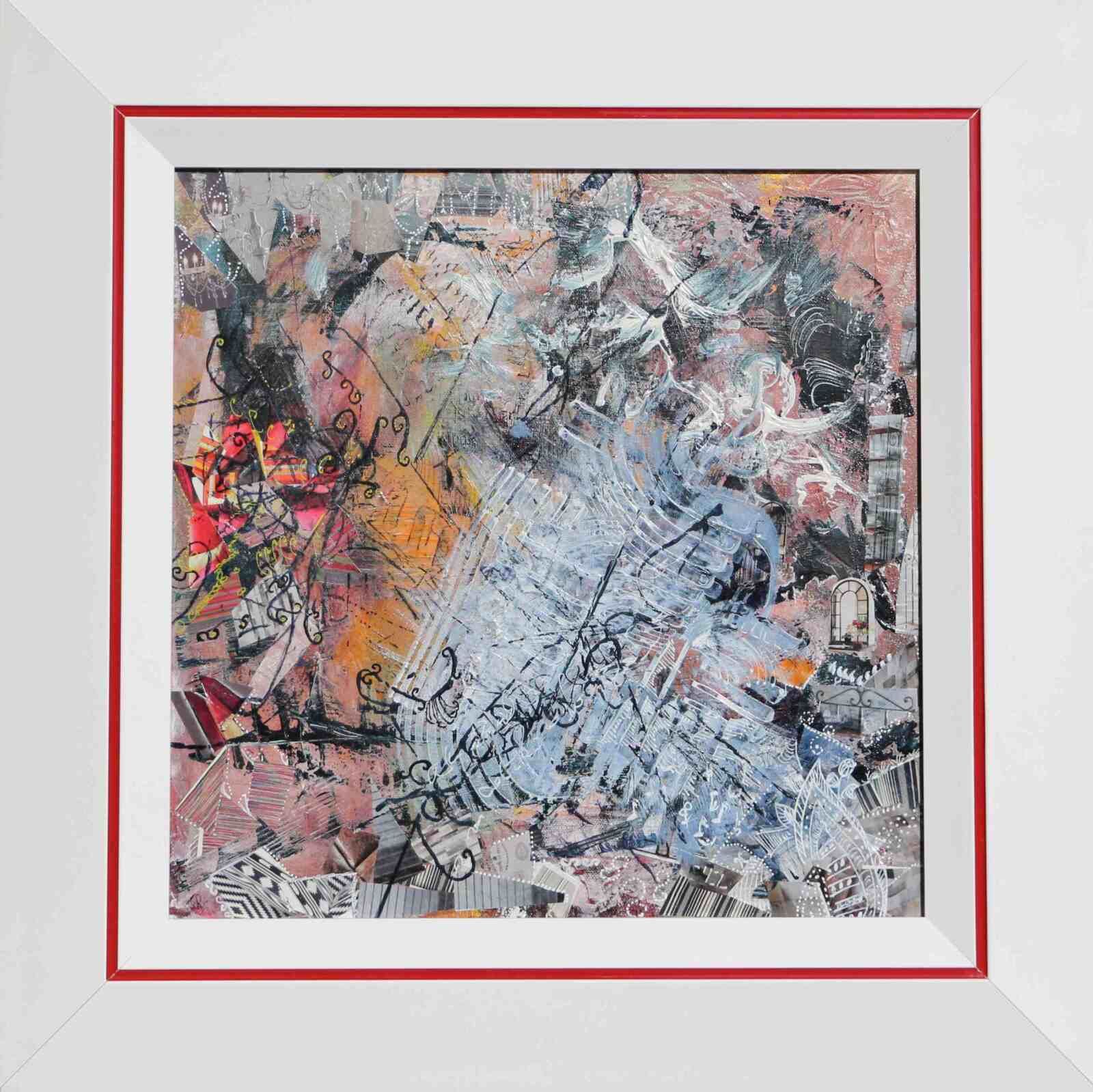 Histoire de collage - cadre blanc, fil rouge-  (ND),