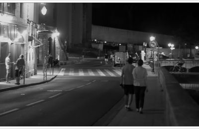 Soir d'été en ville, avec petit chien blanc