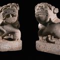 A pair of large marble Buddhistic lions, Ming dynasty