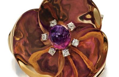 Pink Gold, amethyst and diamond flower brooch, Cartier, New York, circa 1945