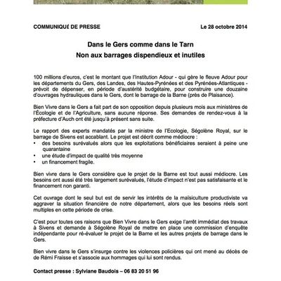 Communiqué de presse 28/10/2014