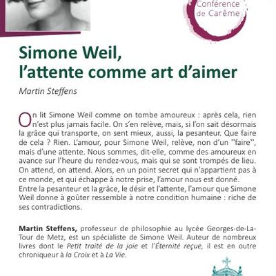 Simone Weil, l'attente comme art d'aimer : conférence 31 mars à 15h