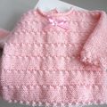 tricot bb, brassiere bebe, rose calinou, tricotee main