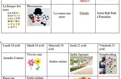 Programme Arc-en-Ciel - Vacances de printemps 2016