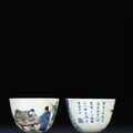 Two fine and very rare famille verte wine cups. Kangxi six-character marks within double-circles and of the period (1662-1722)