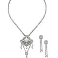 Diamond earrings, Cartier, and attractive natural pearl and diamond necklace