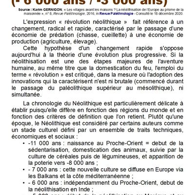 LE NEOLITHIQUE (-6 000 ans / -3 000 ans)