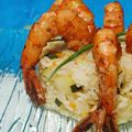 Gambas à la sauce Sakari et riz aux petits légumes