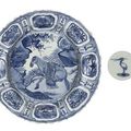 A rare blue and white late Ming 'kraak porselein' saucer dish 