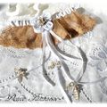 Jarretière de mariée en dentelle beige et blanc style shabby chic