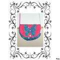 Mini boule liberty.....appliqué "papillon"...lanière ruban rose à pois....12€