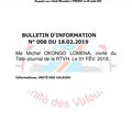 BULLETIN D’INFORMATION N° 008 DU 18.02.2019