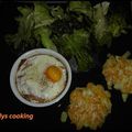 Repas à 8 PP - Oeufs en robe de jambon cru - rösti - salade verte