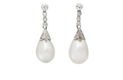Natural pearl and diamond earrings, late 19th century