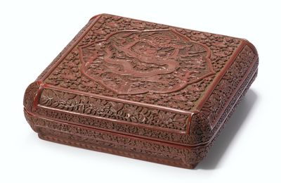 A Carved Cinnabar Lacquer Box and Cover, Mark and Period of Wanli, Dated in Accordance with 1595