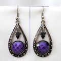 Boucles d'oreilles Style Tibétain Palvi Perle Strass Violet Argent du Tibet