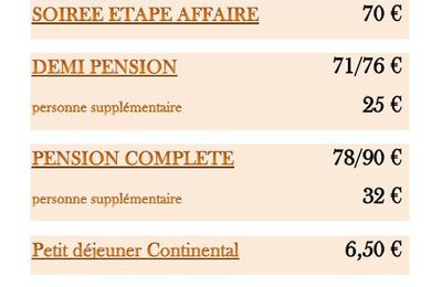 Tarif des chambres