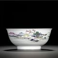 A fine famille-rose 'landscape' bowl, Qing dynasty, Yongzheng period (1723-1735)