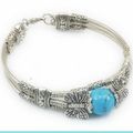 Bracelet Ethnique "Papillons " Perle Turquoise 12 mm Argent du Tibet