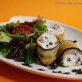 Rouleaux d'aubergines à la ricotta, vinaigrette à la tapenade 