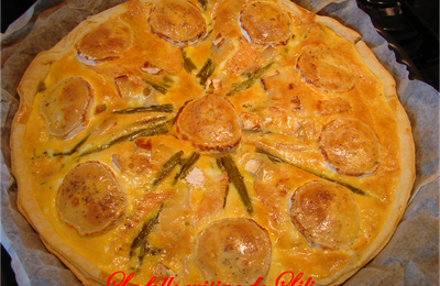 Quiche aux asperges, chèvre et saumon