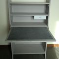 SECRETAIRE BIBLIOTHEQUE ENFANT AVEC PLATEAU RABATTANT GRIS