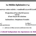 Vendredi 12 avril - Le Méliès Ephémère # 4 dans une salle parisienne - Réservez votre soirée