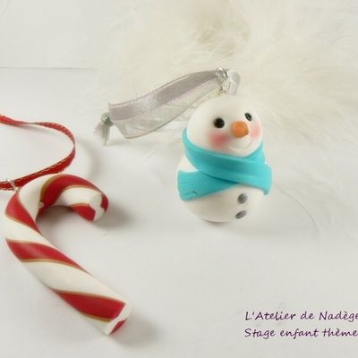 Atelier décoration de Noël, bonhomme de neige et sucre d'orge 