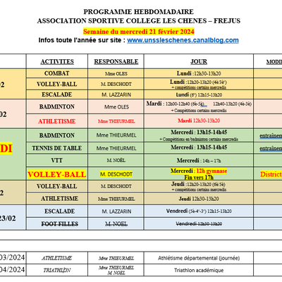 PROGRAMME HEBDO semaine du 21 février 2024
