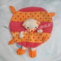 Doudou Plat Rond Ours Orange Pois Rose Blanc Saro