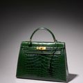 Hermès Paris Made in France, Sac "Kelly" 33 cm en alligator vert émeraude, Année 1994