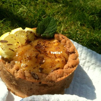 Tartelettes au chocolat, crème de citron croquante