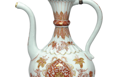 A rare iron-red and gilt ewer and hinged cover, Kangxi period (1662-1722)