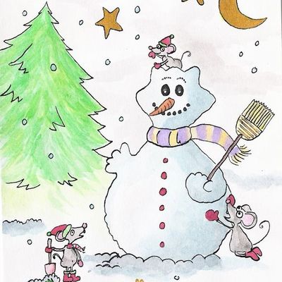 carte 2 : Chat c'est du bonhomme de neige!