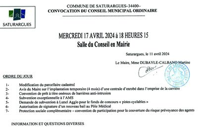 Prochain Conseil Municipal : Mercredi 17 avril à 18h15 en Mairie.