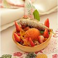 Tartelettes poivrons confits, tomates séchées, basilic, sardinette et boule de sorbet au poivron......