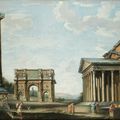 Francesco PANINI (Rome 1720/25 - après 1794) - La colonne Trajane, l'arc de Constantin et le Panthéon dans un caprice architectu