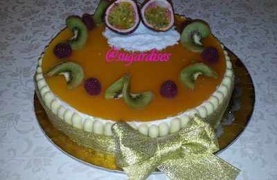 Gateau d'anniversaire: le bavaroi coco et son insert mangue 