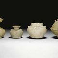 Three 'Yue' celadon-glazed jars, Six dynasties (220-589)