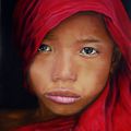 Jeune bonze de Myanmar - Huile sur toile 35 x 27