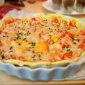 Tarte gratinée aux poivrons, jambon et riz